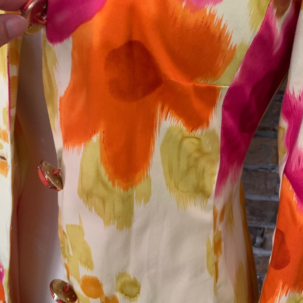 F.L. Malik Floral Multi Long Button Coat Jacket - Picture 6 of 9